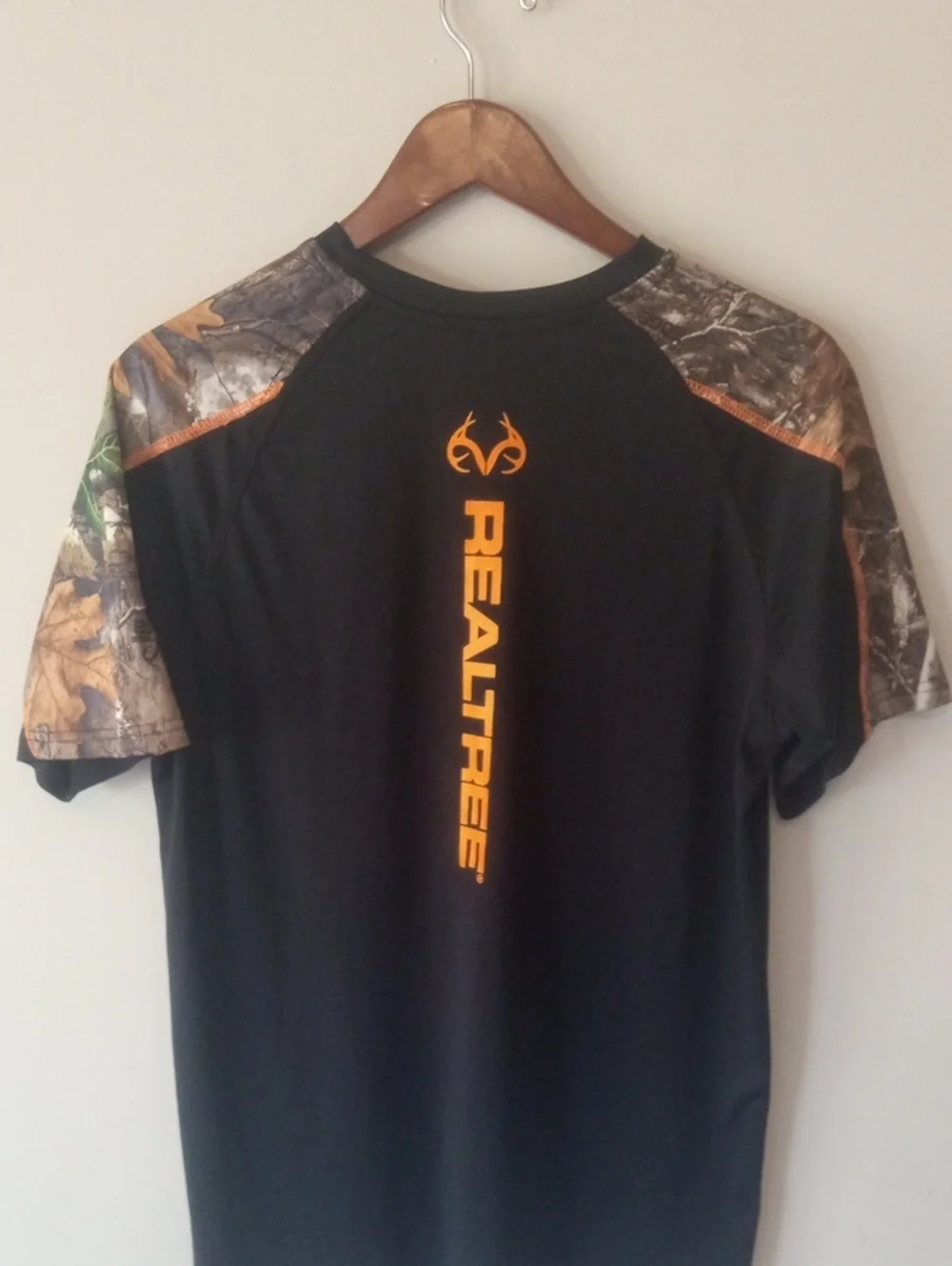 REALTREE Black Short-Sleeve Shirt with Orange Deer Logo and Camo Shoulders - Picture 6 of 7